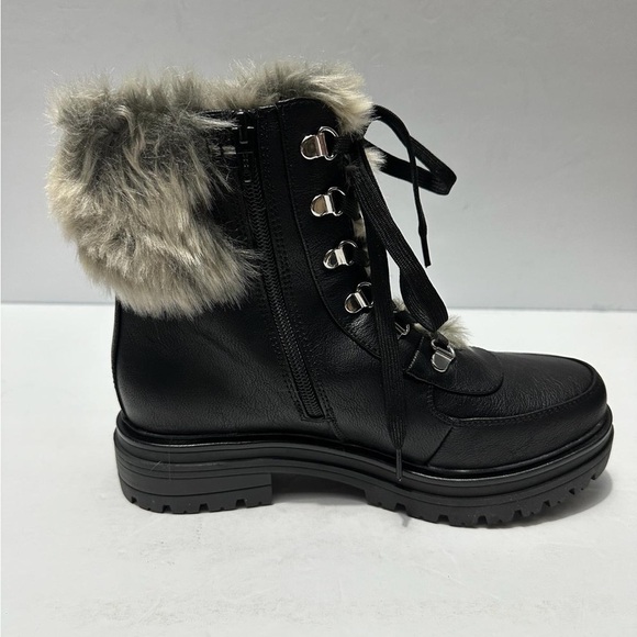 Sun + Stone Orlaa Ankle Derby Booties Women's 7m Black Faux Fur Detail Lace Up - Picture 4 of 9